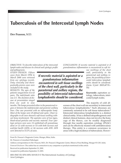 Pdf Tuberculosis Of The Intercostal Lymph Nodes