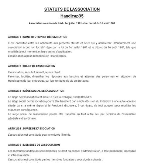 Modèle De Statuts Dassociation 1901 Exemple Word Et Pdf