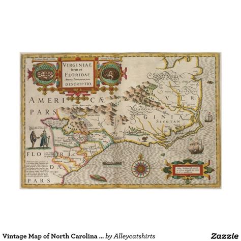 Vintage Map Of North Carolina 1638 Poster Vintage Map