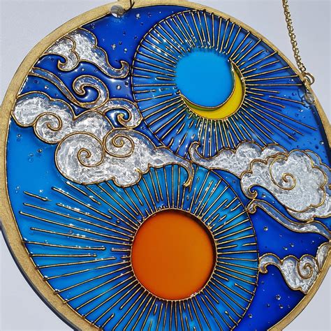 Stained Glass Sun And Moon Suncatcher For Windows Hangings Etsy