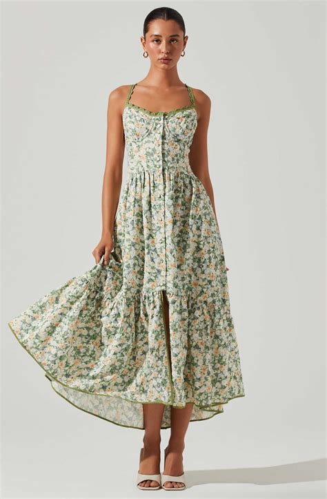 Yamila Floral Eyelet Midi Dress Olive Yellow Floral M In 2023