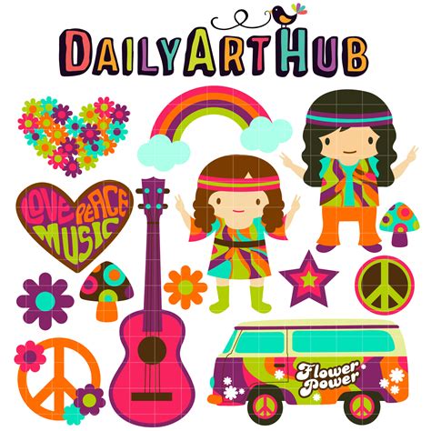 Retro Hippie Clip Art Set Daily Art Hub Graphics Alphabets And Svg