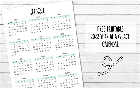 2022 year at a glance calendar my printable home