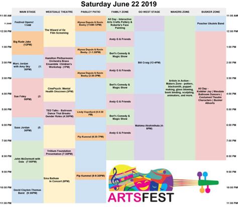 Artsfest 2019 Westdale Full Schedule Performers Activitiesxlsx