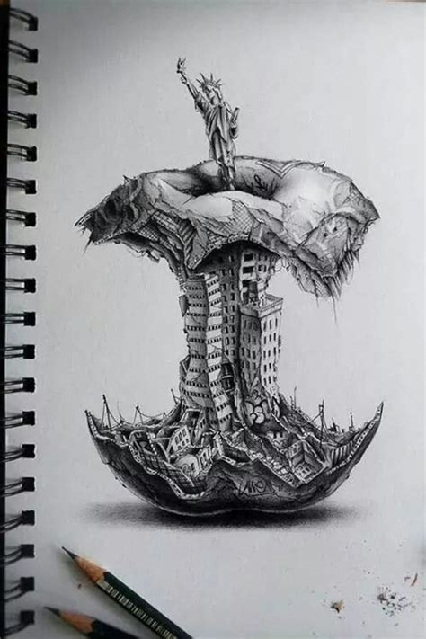 Apple surrealism pencil sketch | Drawings, Art drawings, Sketches
