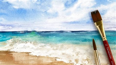 Loose Watercolor Blue Sky Ocean Waves Landscape Paint With Me