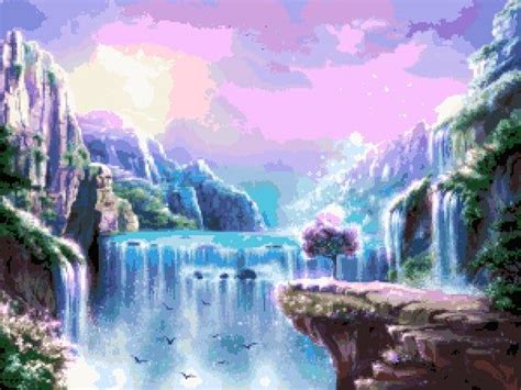 Fantasy Waterfall Cross Stitch Pattern Colorful Blue Etsy In 2021
