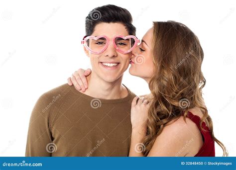 Girl Kissing Her Boyfriend Stock Photo Image Of Handsome 32848450