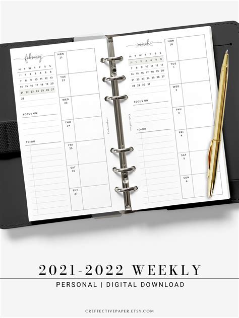 2021 2022 Weekly Planner Inserts Printable Template Etsy