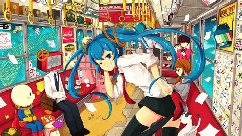Wallpaper Illustration Long Hair Anime Girls Blue Hair Blue Eyes Looking At Viewer