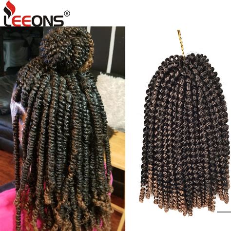 Leeons 8 Fluffy Spring Twist Hair Crochet Hair Extensions Black Brown Ombre Twist Braiding Hair