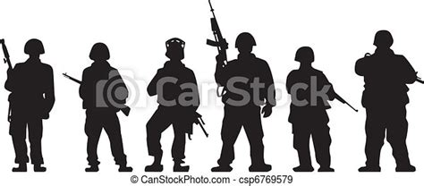 Soldier silhouette. Soldiers silhouette with guns in vector. | CanStock