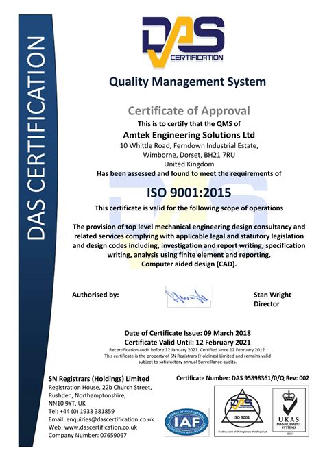 Iso 90012015 Certificate Amtek Group Amtek Engineering Solutions Ltd