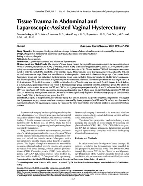 Pdf Tissue Trauma In Abdominal And Laparoscopic Assisted Vaginal