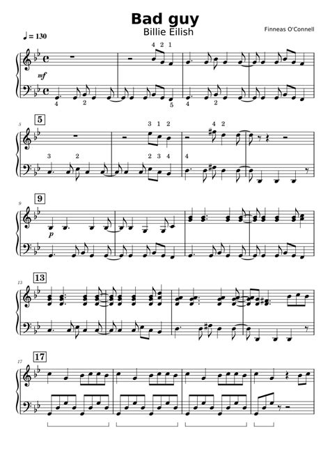 Bad Guy Billie Eilish Sheet Music For Piano Solo