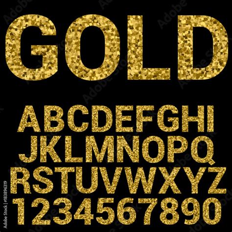 Vector Gold Alphabet Font With Golden Glitter Stock Image And