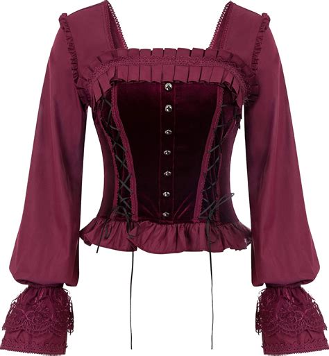 Lady Lace Up Steampunk Gothic Tops Victorian Corset Blouse Purple L At