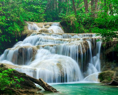 Thailand Parks Waterfalls Erawan Waterfall Kanchanaburi Nature