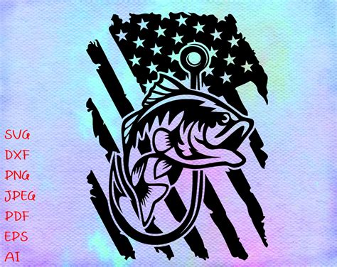 Fish Hook Flag Svg Fishing Distressed American Usa Flag Svg Etsy