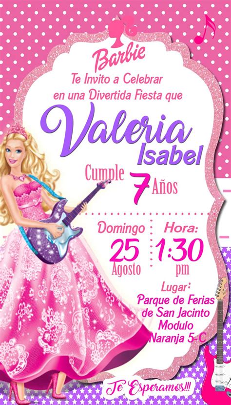 Tarjeta De Invitación Barbie Rock Star Para Cumpleaños Digital O Imp