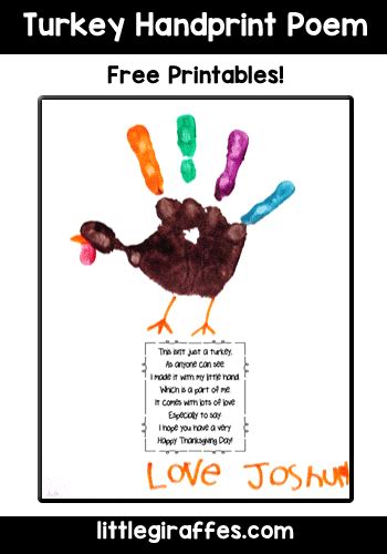 Turkey Handprint Poem Printables Thanksgiving Preschool Thanksgiving