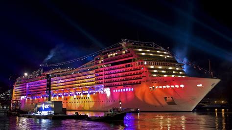 White Cruise Ship With Colorful Lights During Nighttime Hd Cruise Ship