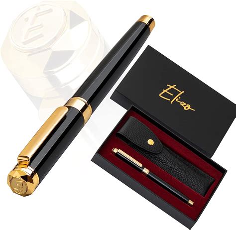 Elizo Luxury Pen Fancy Pens Real 24k Gold Plated Trim Leather Pen Case