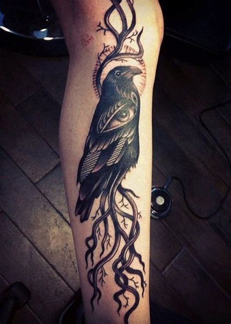 Raven Tattoo On Leg 60 Mysterious Raven Tattoos