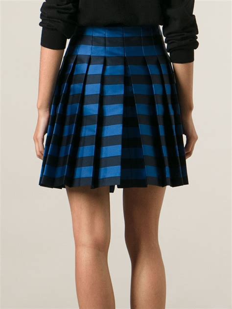 Lyst Red Valentino Striped Pleated Skirt In Blue