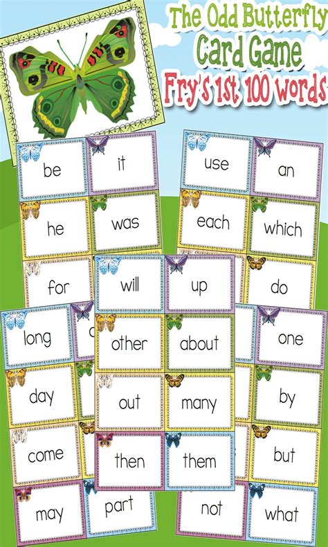 Sight Word Card Game The Odd Butterfly Frys 1st 100 Words Sight