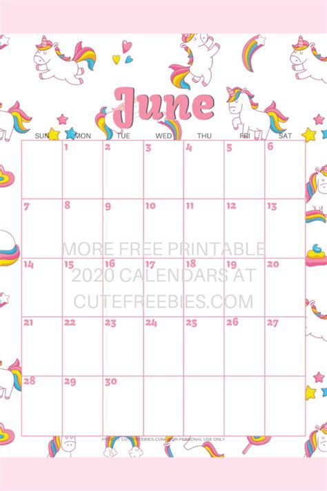 cute unicorn  calendar  printable