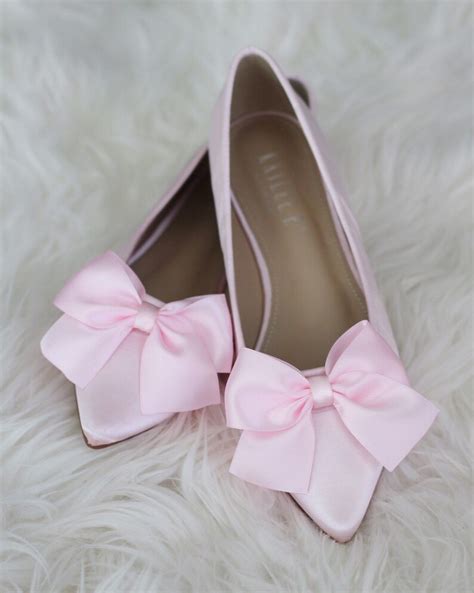Pink Satin Pointy Toe Flats With Oversized Satin Bow Women Etsy