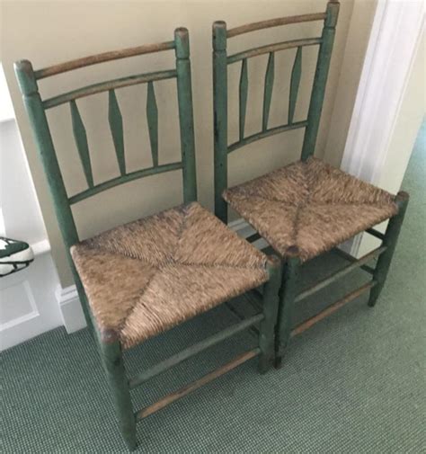 Pair of Antique Woven Rush Seat Side Chairs