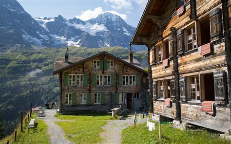 壁紙、1920x1200、スイス、山、住宅、hotel Obersteinberg、アルプス山脈、ホテル、木製、自然、ダウンロード、写真