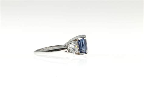 Vintage Natural Blue Sapphire Diamond Platinum Ring From