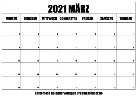 Der kalender 2021 zum ausdrucken ist das ideale planungstool, um termine, aktivitäten, ziele, meilensteine und ähnliches festzuhalten. Kalender März 2021