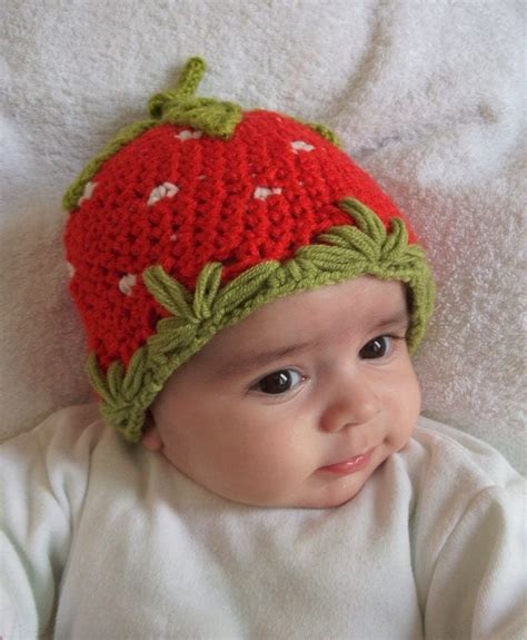Strawberry Hat Crocheted Baby Hat for Baby by myknittingworld