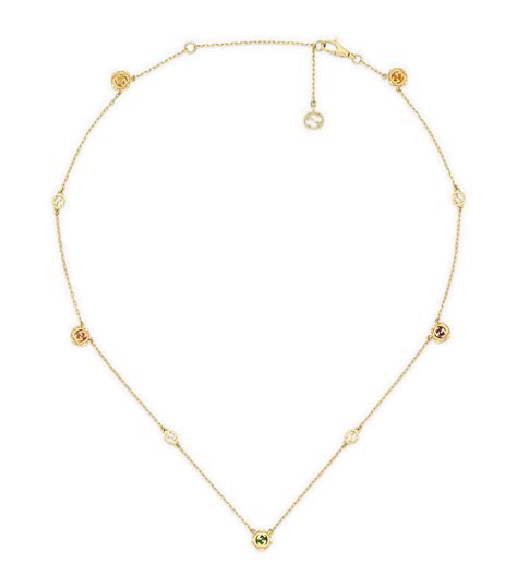 Gucci Yellow Gold And Multiple Gemstones Interlocking G Necklace