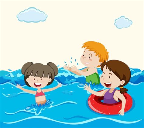 Niños Nadando En El Mar Descargar Vectores Premium