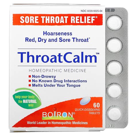 Boiron Throatcalm Sore Throat Relief 60 Quick Dissolving Tablets