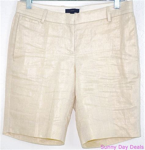 Jcrew Womens Shorts Linen Metallic Foil Tailored C5591 Bermuda Lined
