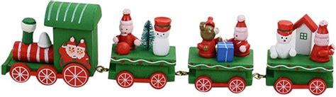 Nichseng Wooden Christmas Train With Snowman Mini Train Decor Set For