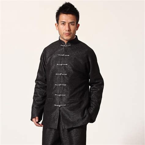 Black Chinese Mens Traditional Cotton Coat Kung Fu Jacket Mandarin