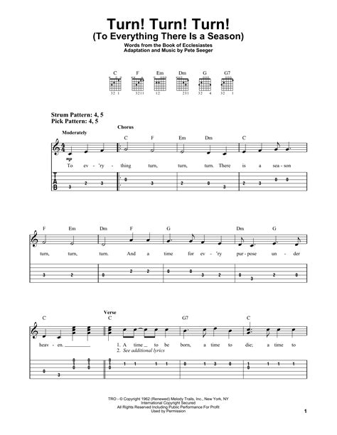 Turn Turn Turn To Everything There Is A Season By The Byrds Easy Guitar Tab Guitar