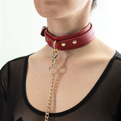 Bdsm Collar And Leash Tango Red Leather Bondage Etsy