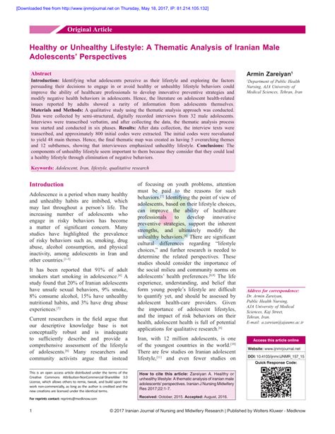 (PDF) Healthy or Unhealthy Lifestyle: A Thematic Analysis ...