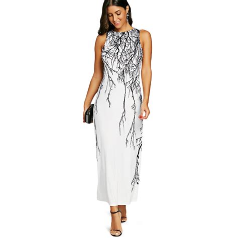 Gamiss Branch Print Maxi Party Dress Women Summer Long Dresses Round