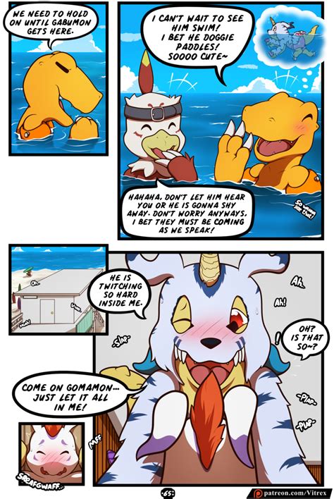 rule 34 agumon anal anal sex anthro beak blush claws clothed clothing comic dialogue digimon