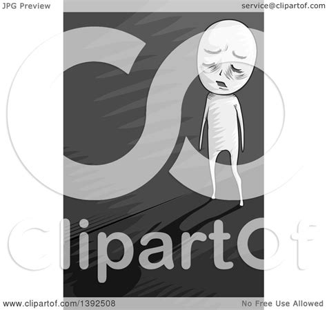 Clipart Of A Grayscale Man Walking Down A Dark Alley Of