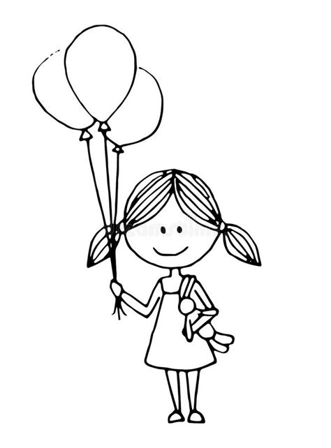 Cute Little Girl With Balloons And Toy Stock Vector Illustration Of